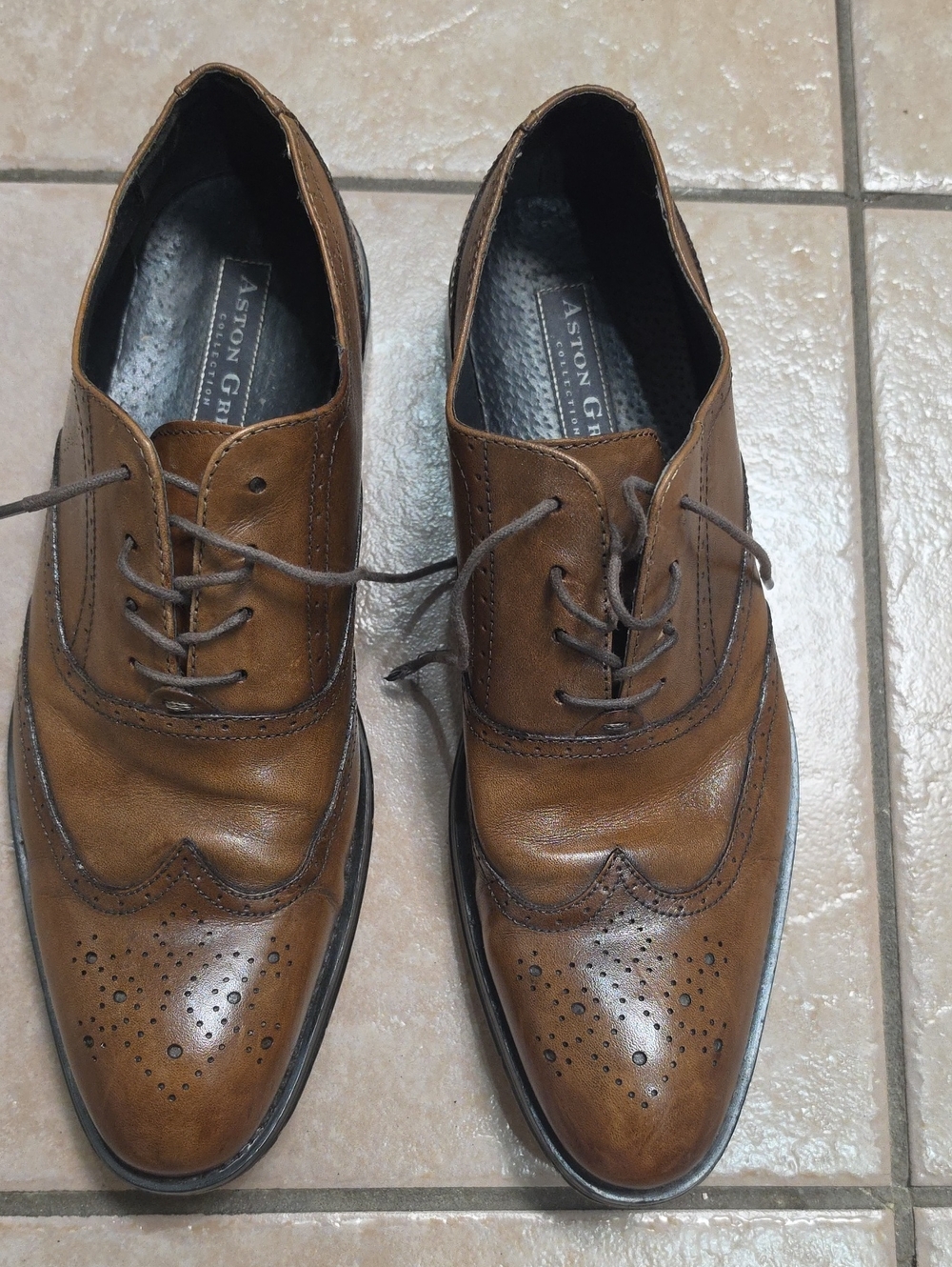 Aston Grey Mercer Brown Leather Wingtip Dress Shoes - Size 9